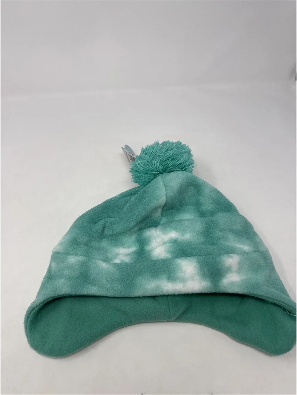 Cat & Jack Aviator Fleece Hat OSFM Teal/White Clouds Pom Pom Ear Flaps A34